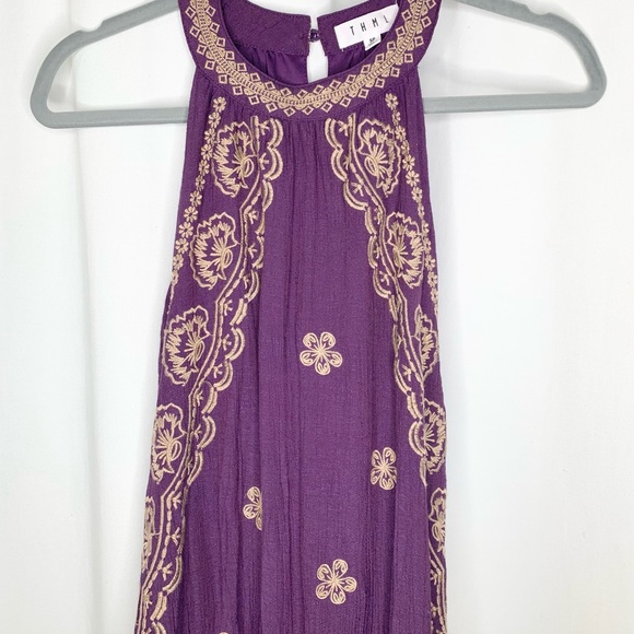 THML Womens Sleeveless Purple with Gold Embroidery Swing Midi Dress Size Small - Picture 2 of 6